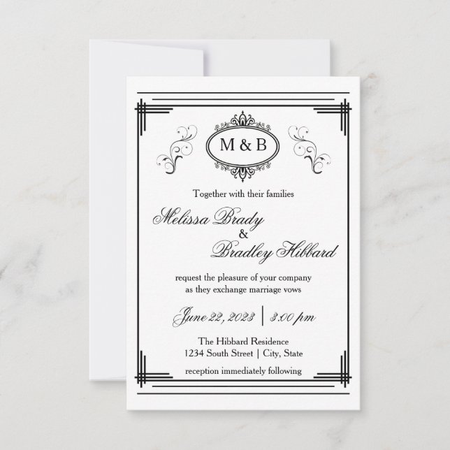 Cadre doublé blanc/noir - Faire-part de mariage 3x (Devant)