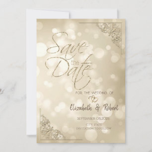 Cadre élégant à coeurs dorés Bokeh Save The Date