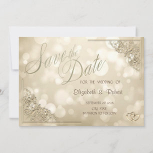Cadre élégant à coeurs dorés Bokeh Save The Date