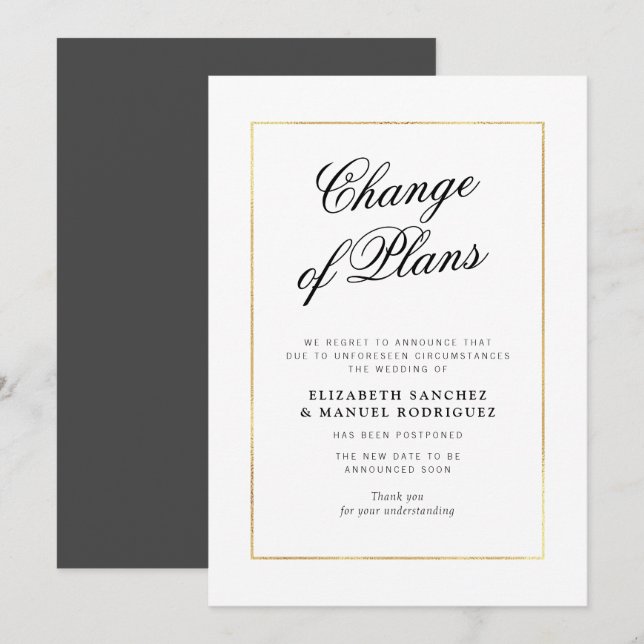 Cadre élégant en or carte de mariage reporté (Devant / Derrière)