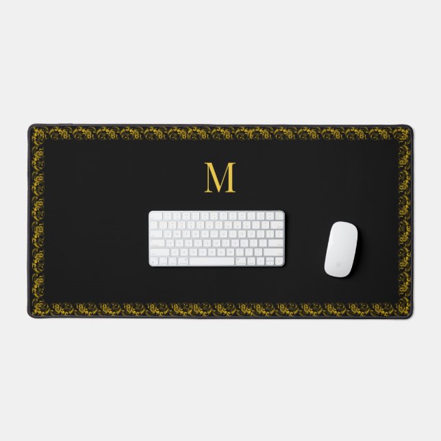 Cadre élégant en or et monogramme sur fond noir (Clavier et souris)