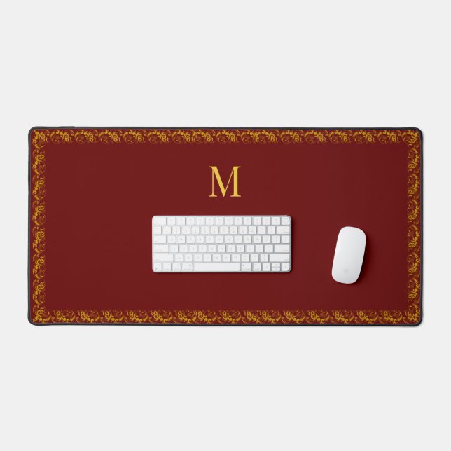 Cadre élégant en or et monogramme sur marron (Clavier et souris)