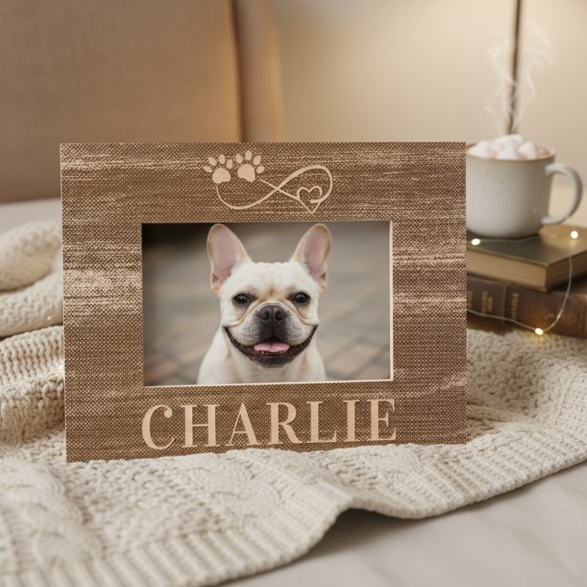Cadre en bois avec nom et photo de l'animal de com (♾️🐾 Infinite love, forever captured – custom pet photo frame!)