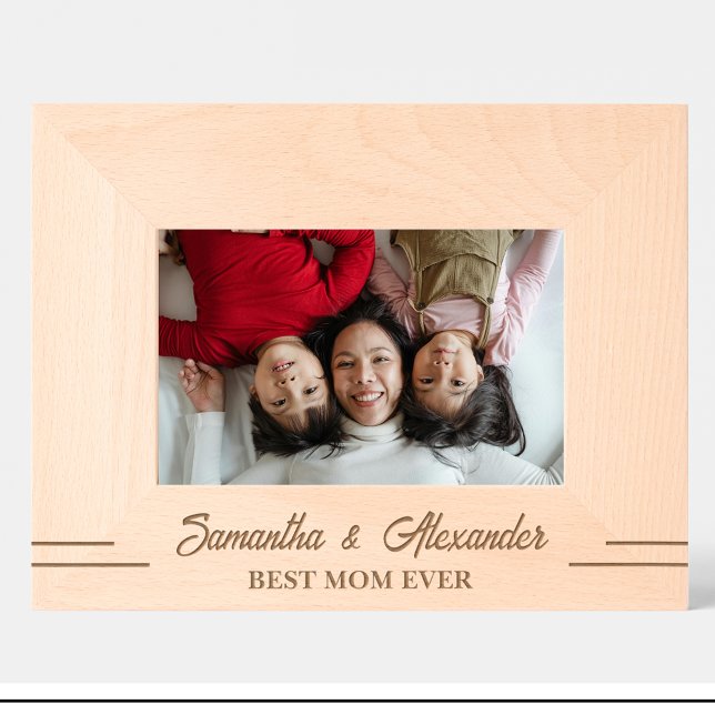 Cadre en bois simple avec Meilleure maman gravé (Créateur téléchargé)