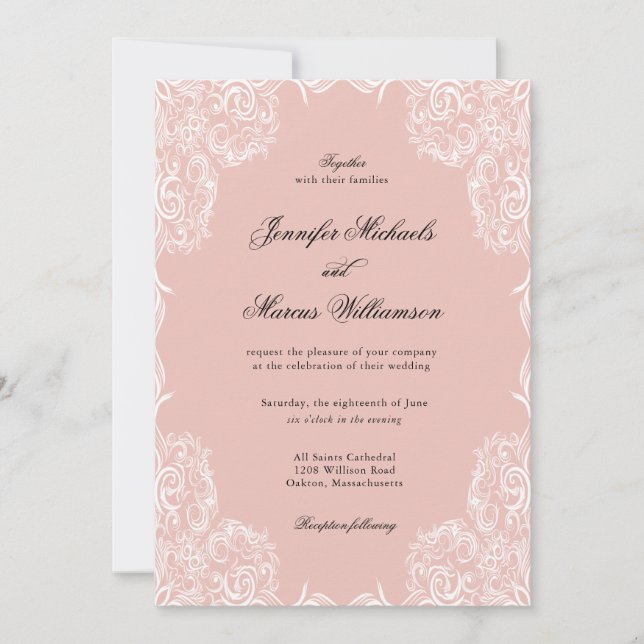 Cadre en dentelle rose Dusty Faire-part de mariage (Devant)