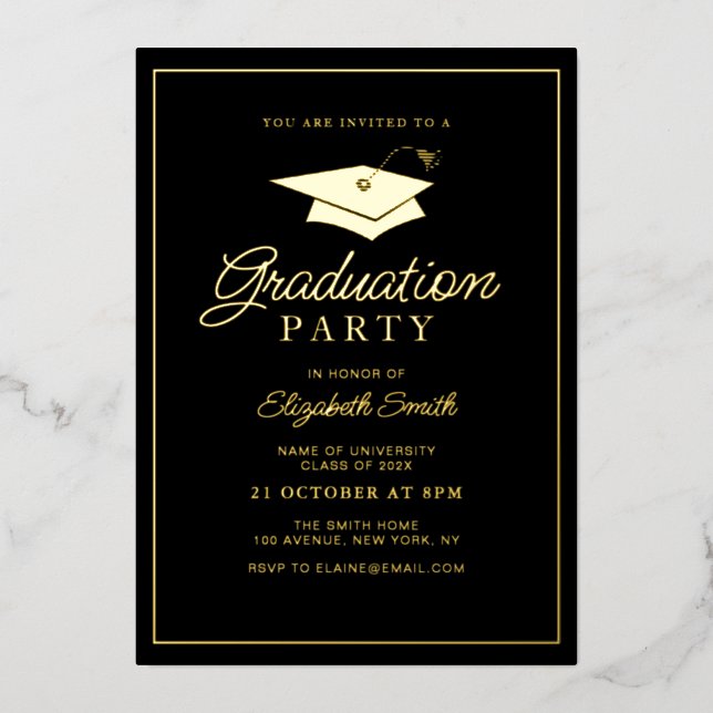 cadre en feuille d'or invitation à la fête de grad (Recto)