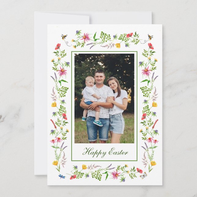 Cadre fleur sauvage élégant Carte de voeux de Pâqu (Devant)