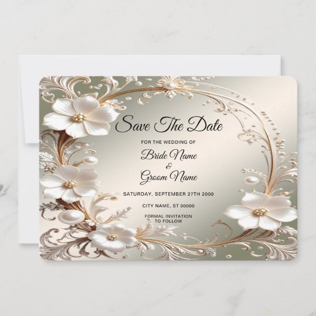Cadre Floral Blanc Orné Save The Date (Devant)