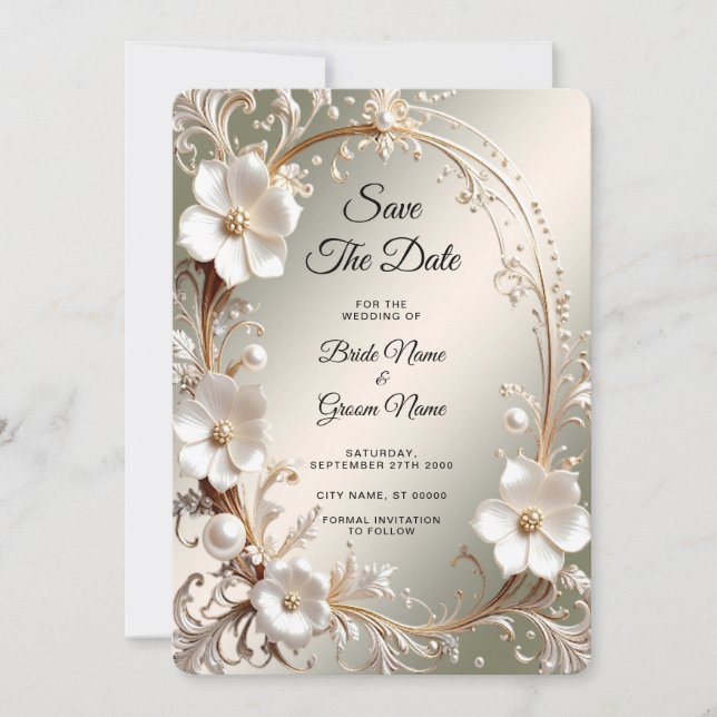 Cadre Floral Blanc Orné Save The Date (Devant)