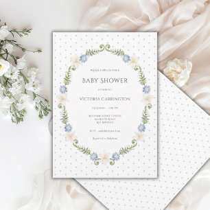 Cadre Floral Bleu Vert Sauge Invitation Vintage
