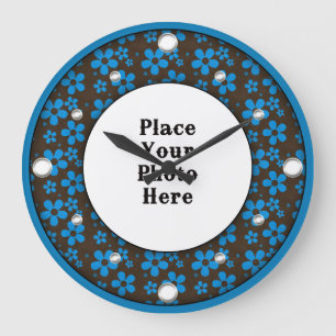 Cadre Floral Bleu Votre horloge murale photo