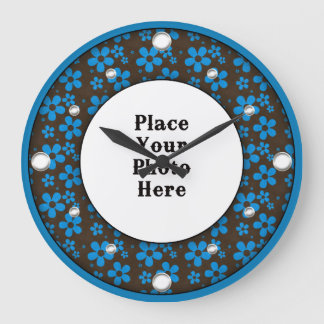 Cadre Floral Bleu Votre horloge murale photo