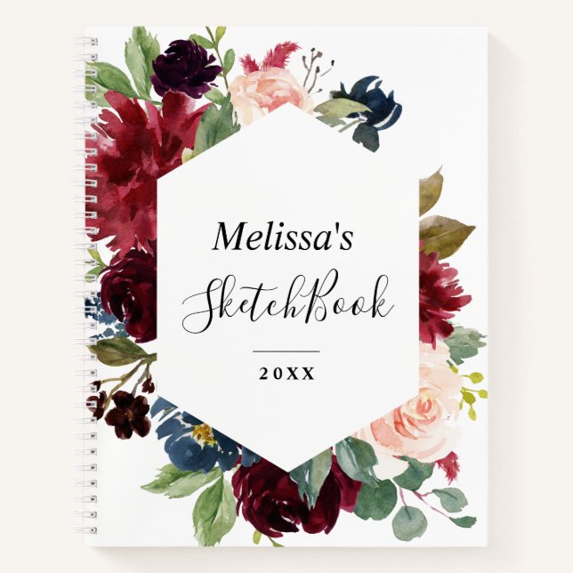 cadre floral bordeaux marine livre personnel (Devant)