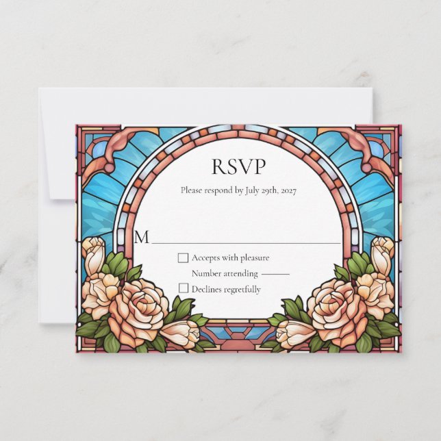 Cadre Floral de Vitrail Mariage RSVP Réponse (Devant)