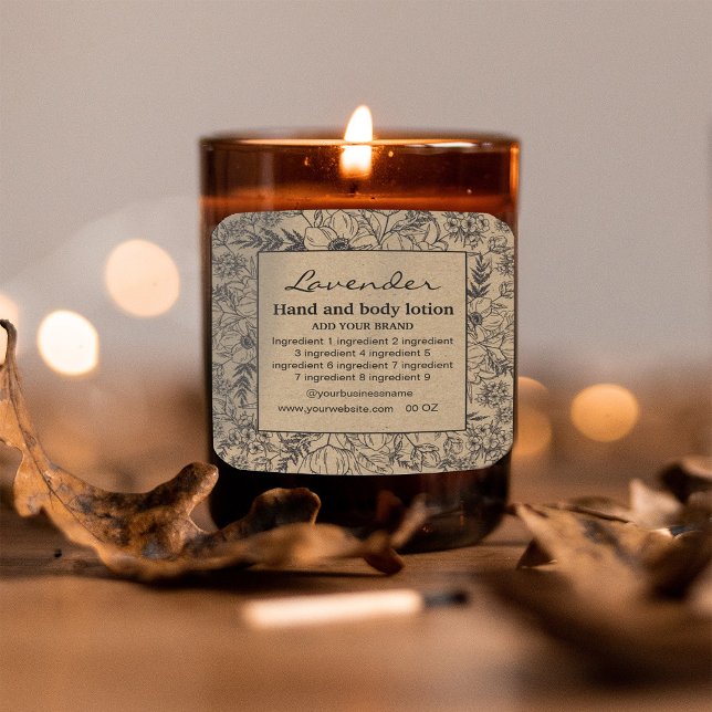 Cadre Floral décoratif étiquette papier Kraft (Créateur téléchargé)