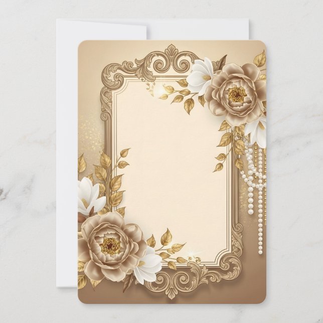 Cadre Floral Élégant en Or avec Accents de Perles (Devant)