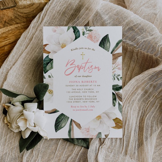cadre floral magnolia invitation baptisée (Créateur téléchargé)