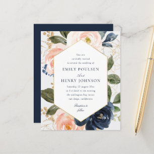 Cadre floral marine et aquarelle mariage rose poud