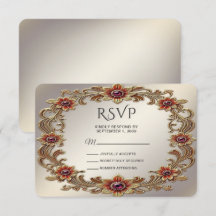 Cadre Floral Or avec carte RSVP en Pierre Rouge