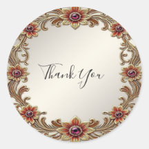 Cadre Floral Or avec Sticker en Pierres Rouges