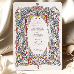 Cadre Floral Orné Vintage Mariage Invitation