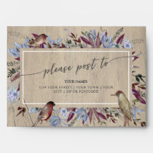 Cadre floral rustique avec enveloppe d'oiseaux