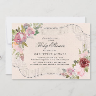 cadre floral rustique baby shower virtuel invitati