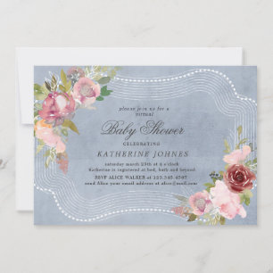 cadre floral rustique baby shower virtuel invitati