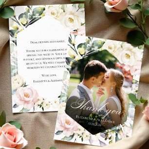 Cadre floral vert Mariage photo Carte de remerciem