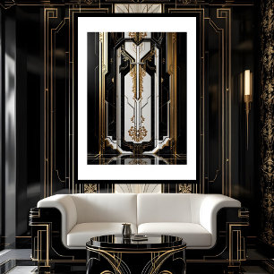 Cadre géométrique Art Déco or noir blanc 1920