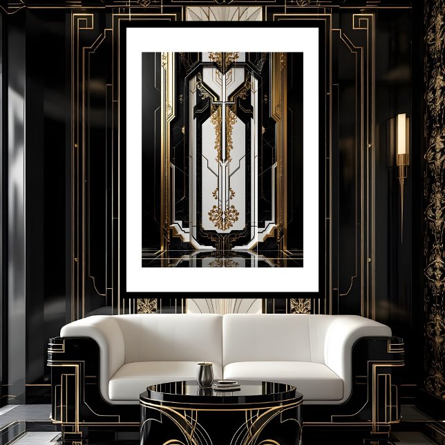 Cadre géométrique Art Déco or noir blanc 1920 (Créateur téléchargé)