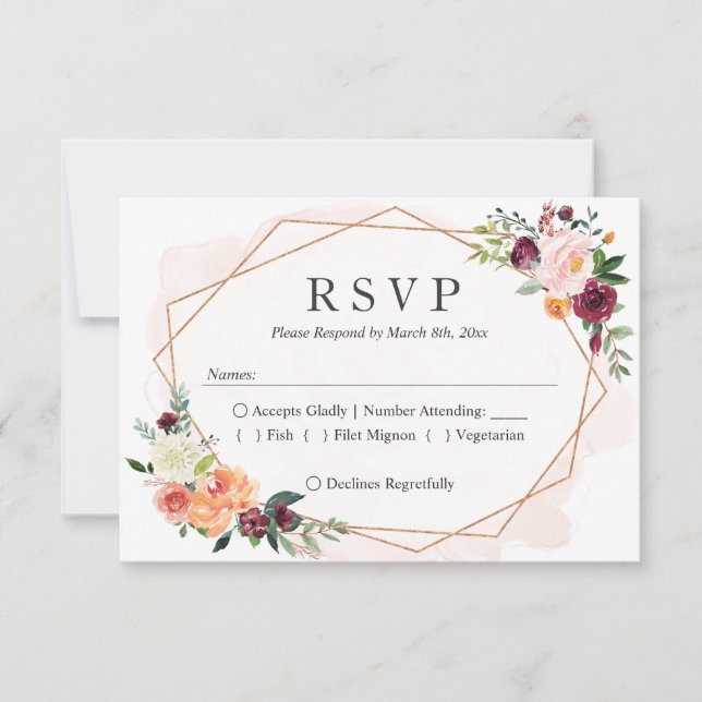 Cadre géométrique moderne Mariage floral RSVP Répo (Devant)