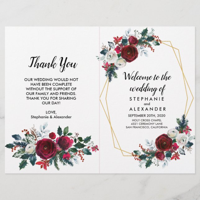 Cadre géométrique Or Bourgogne Fleurs d'hiver (Devant)