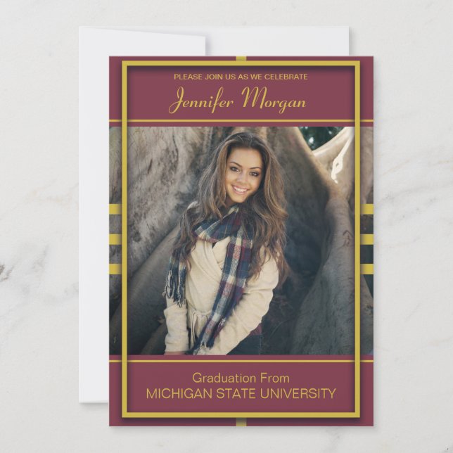 Cadre Gold Classy Photo Graduation Invitation (Devant)