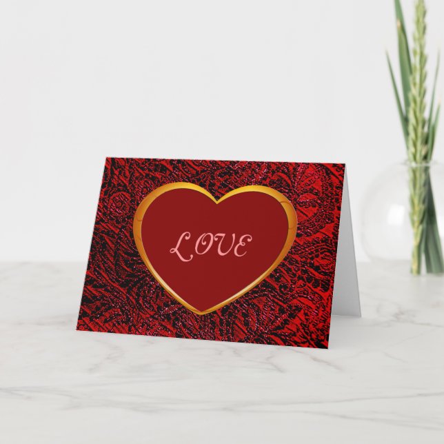 Cadre Gold Heart Love avec carte en tissu rouge (Devant)