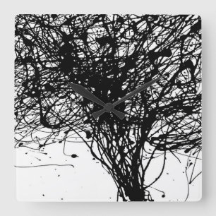 Cadre horloge murale encre noir blanc Cool