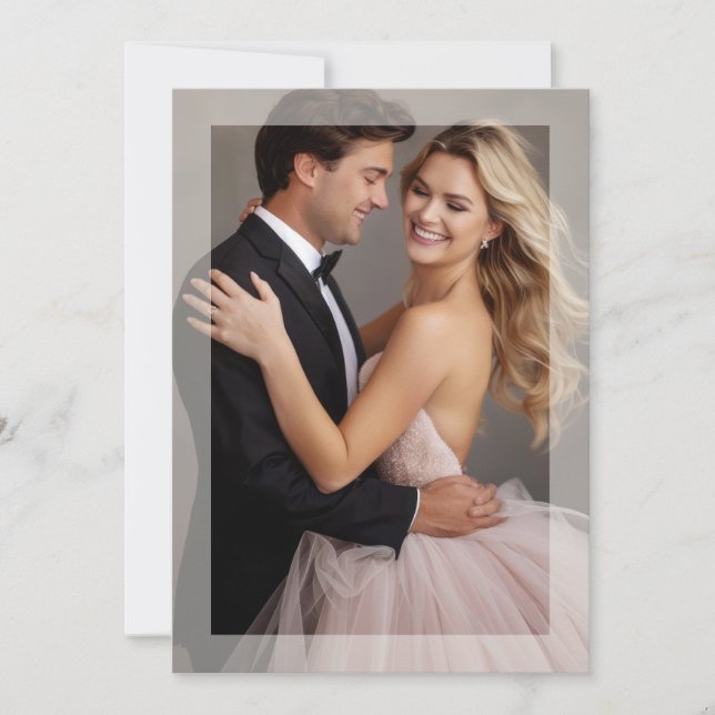 Cadre mat photo mariage doré beige invitation (Devant)