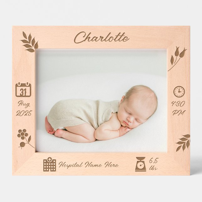 Cadre mémoire bébé fille | Horizontal | DP7 (custom engraved picture frame, personalized baby keepsake, unique photo display, custom name decor )