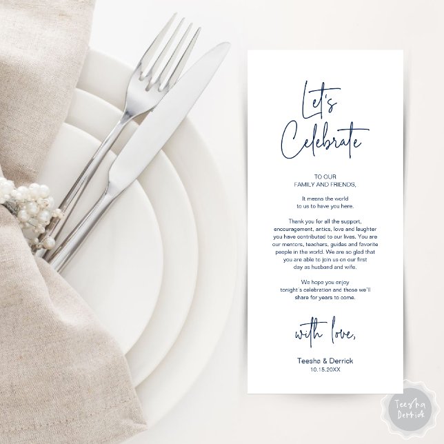 Cadre moderne Cadre Dîner Carte de remerciements (Modern Wedding Place Setting Dinner Party Thank You Card in Navy Blue)