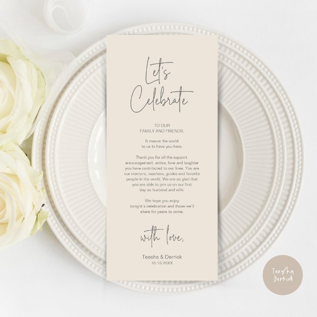 Cadre moderne Cadre Dîner Carte de remerciements (Modern Wedding Place Setting Dinner Party Thank You Card in Cream Dark Grey)