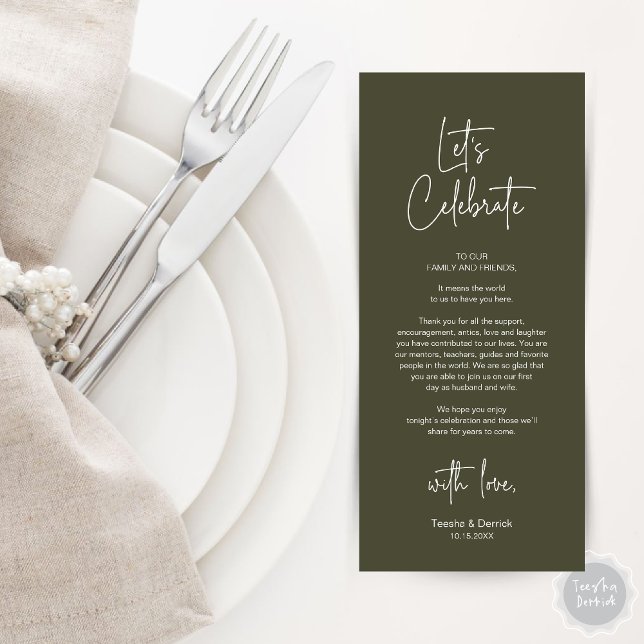 Cadre moderne Cadre Dîner Carte de remerciements (Modern Wedding Place Setting Dinner Party Thank You Card in Olive Green)