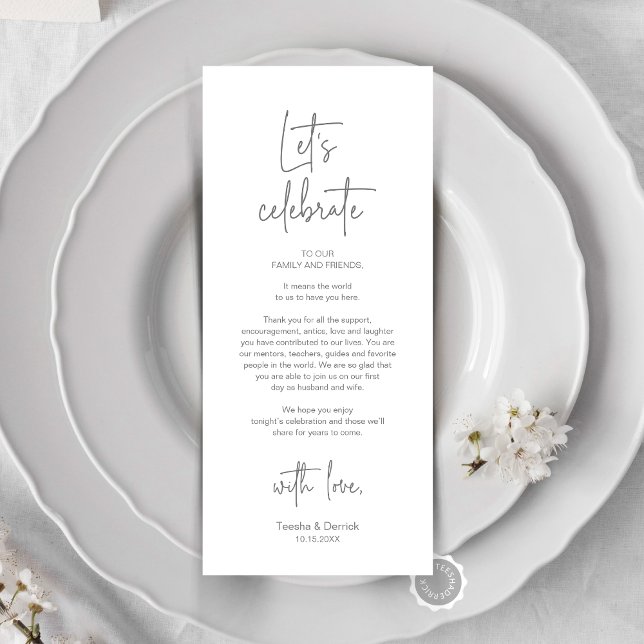 Cadre moderne Cadre Dîner Carte de remerciements (Let's Celebrate, Wedding Dinner Place Setting Thank You Card, Modern Plate Decor, Dark Grey)