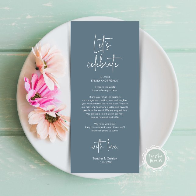 Cadre moderne Cadre Dîner Carte de remerciements (Let's Celebrate, Wedding Dinner Place Setting Thank You Card, Modern Plate Decor, Dusty Blue)