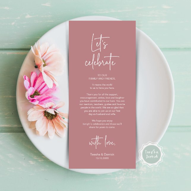Cadre moderne Cadre Dîner Carte de remerciements (Let's Celebrate, Wedding Dinner Place Setting Thank You Card, Modern Plate Decor, in Dusty Rose Pink)