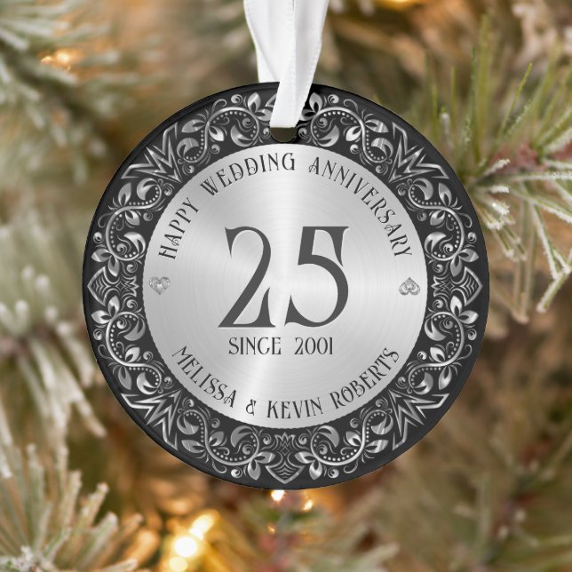 Cadre noir or 25e anniversaire de mariage (Arbre)