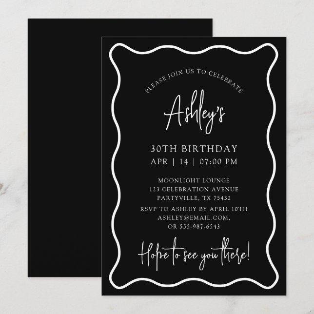 cadre ondulé, bordure ondulée, invitation à la fêt (Devant / Derrière)