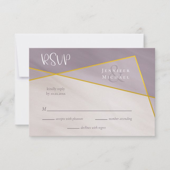 cadre or prune muet mariage rsvp (Devant)