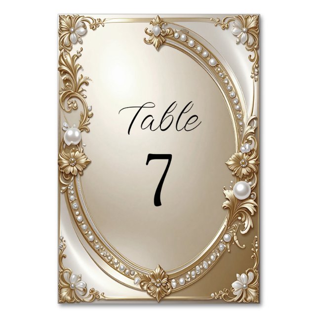 Cadre Orné Doré avec Numéro de Table en Perles (Par défaut)