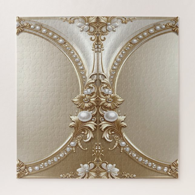 Cadre Orné Doré avec Perles Puzzle (Vertical)