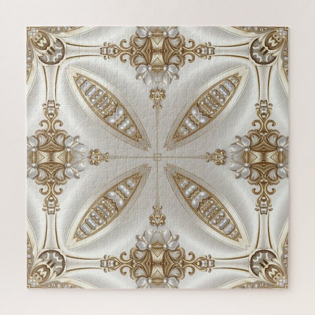 Cadre Orné Doré avec Perles Puzzle (Vertical)